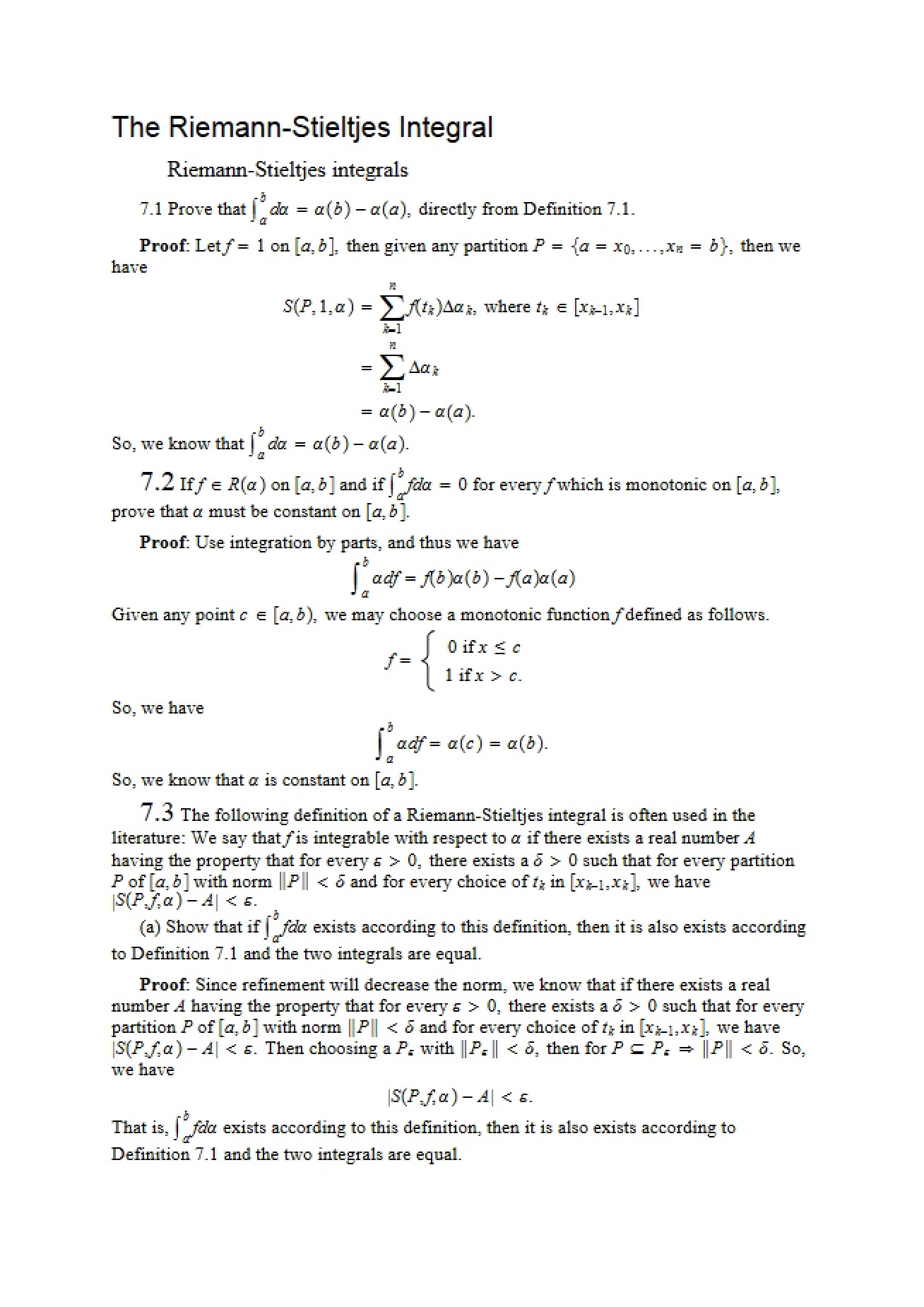 Integral of Riemann-Stieltjes