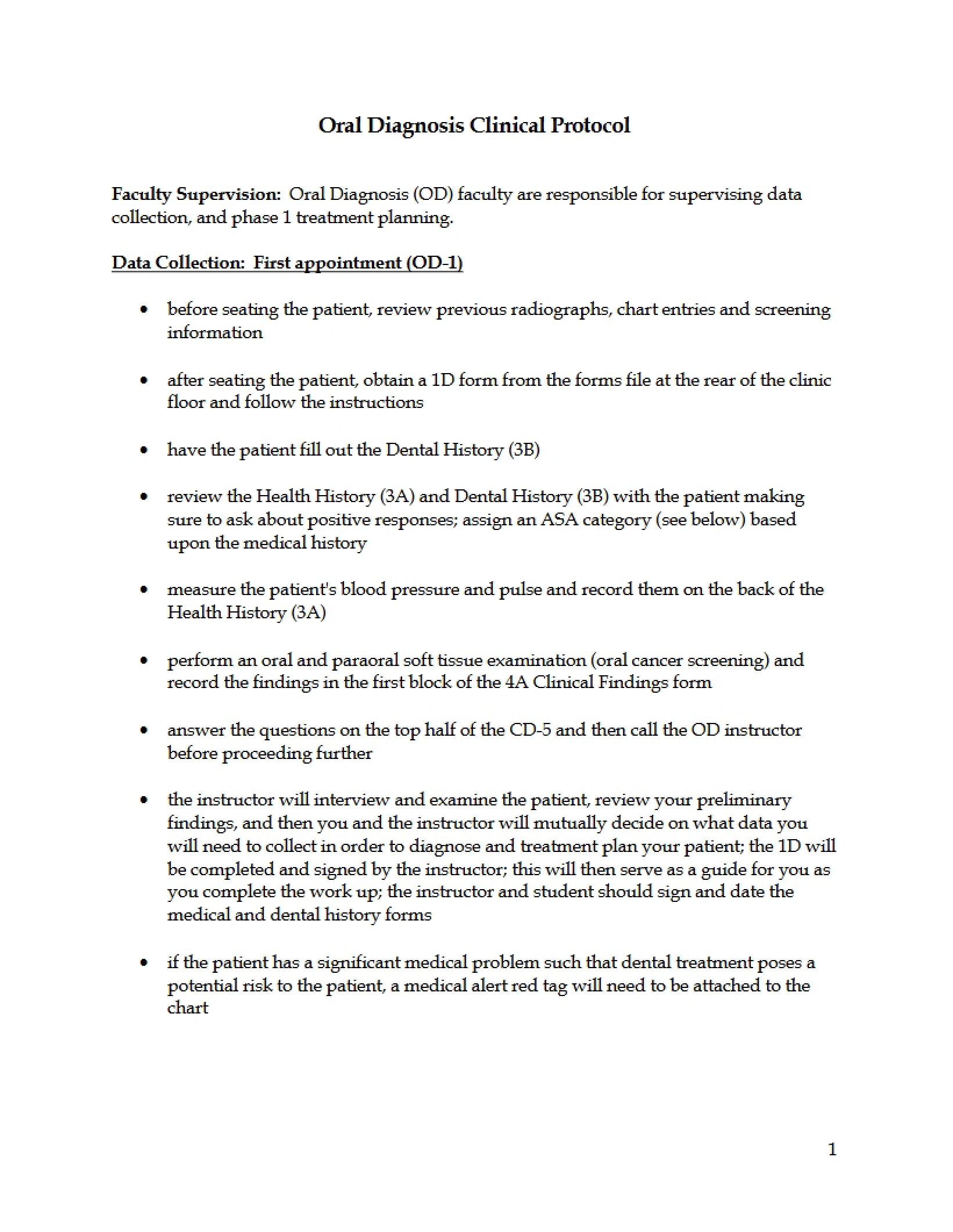 Clinical Protocol for Oral Diagnosis