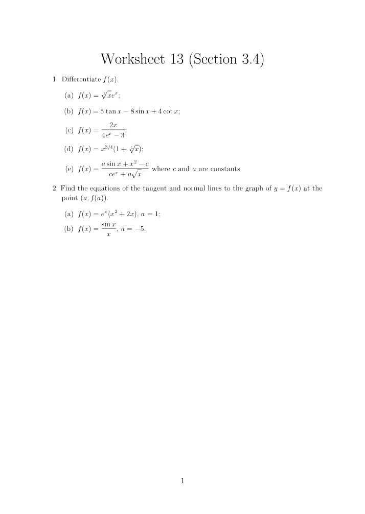 CHE 118A - Worksheet 13