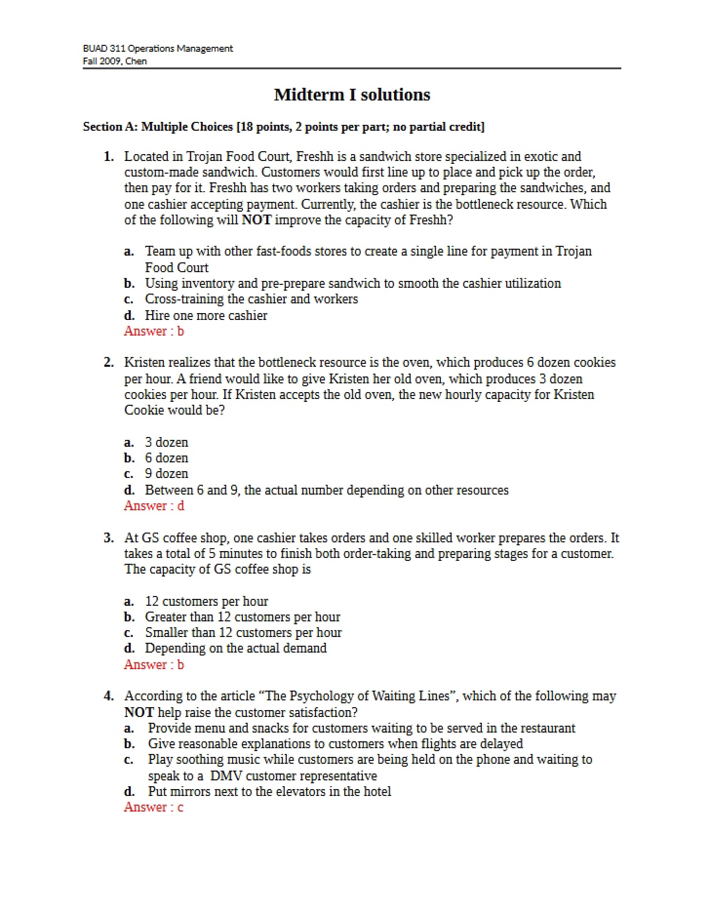Solutions to First Midterm