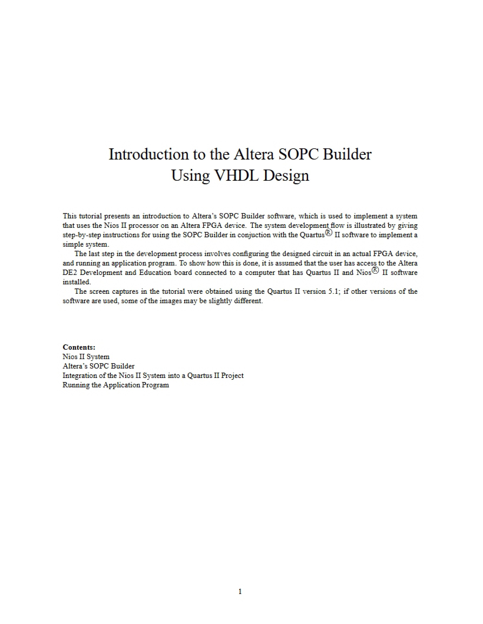 Intro to Altera SOPC Builder via VHDL