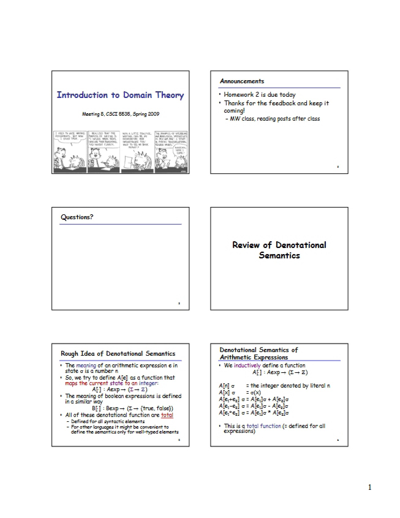 Review of Denotational Semantics