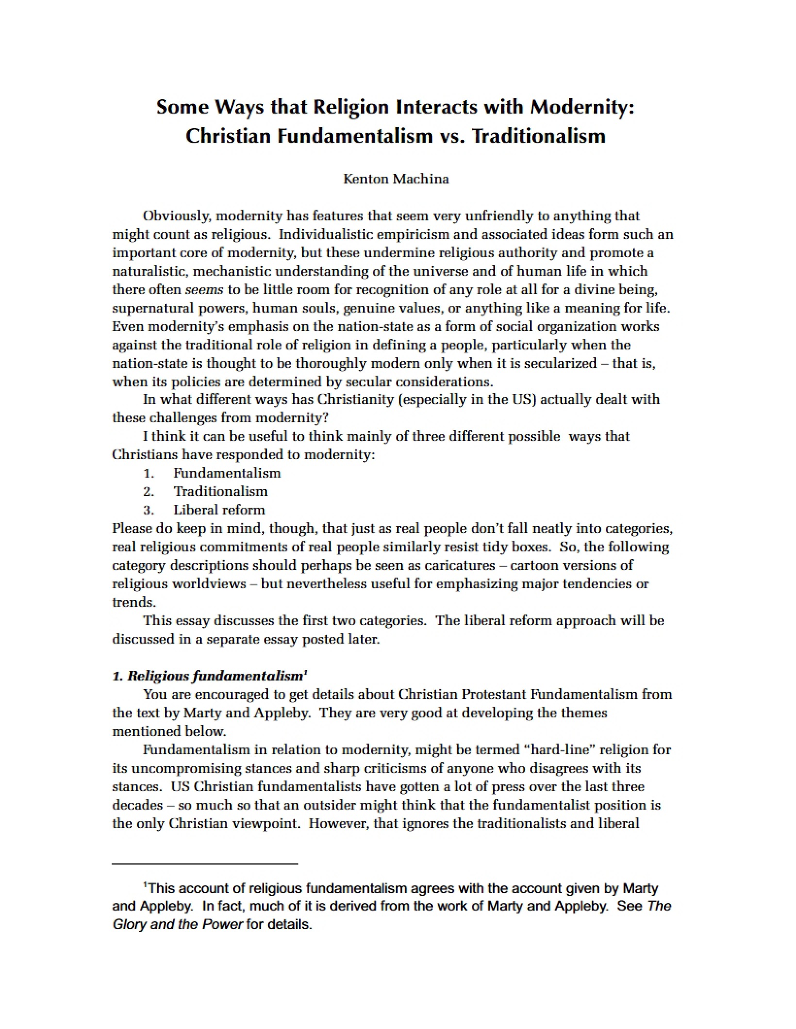 Traditionalism versus Christian Fundamentalism