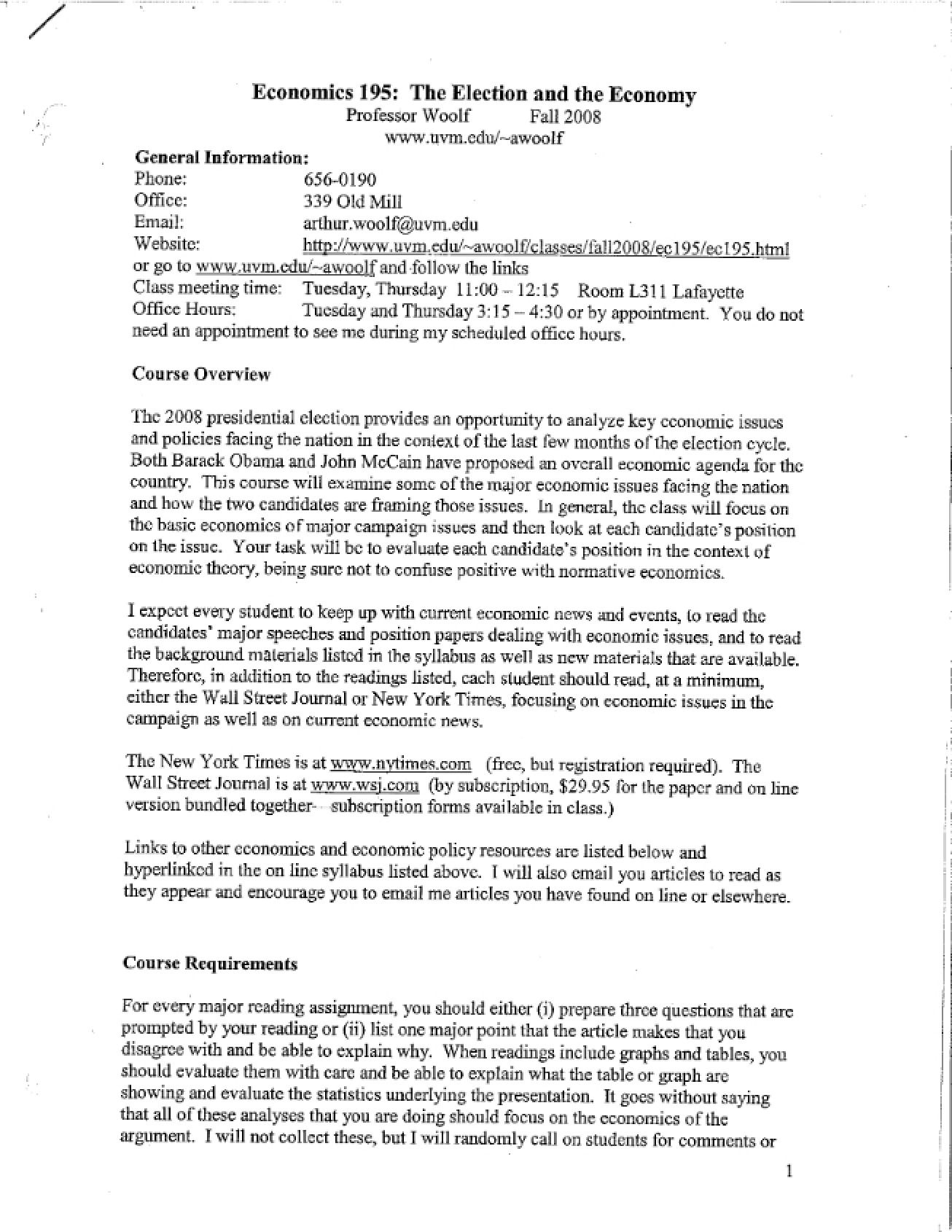 Syllabus for Money and Banking Lab