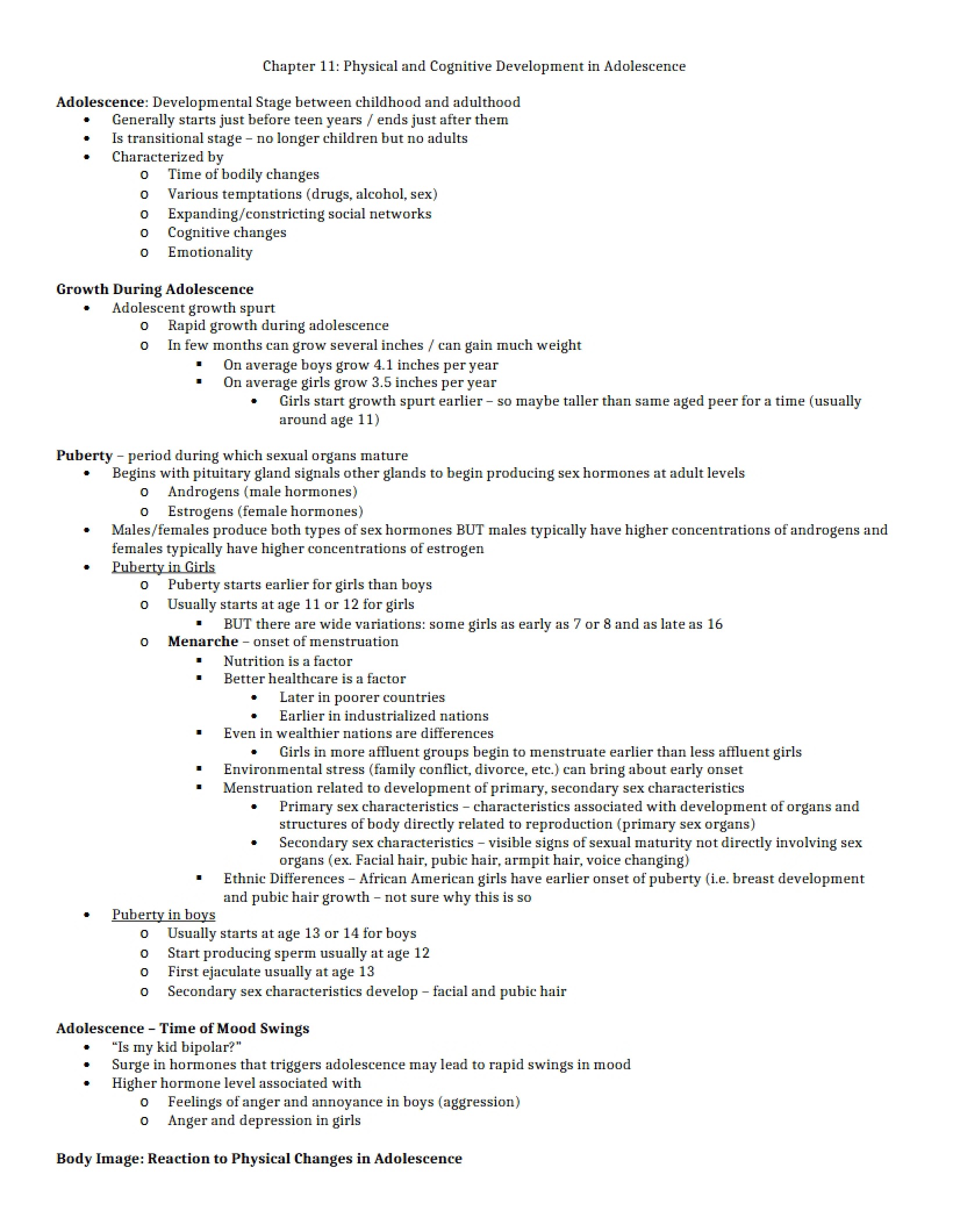 Adolescent Cognitive and Physical Development (Chapter 11)