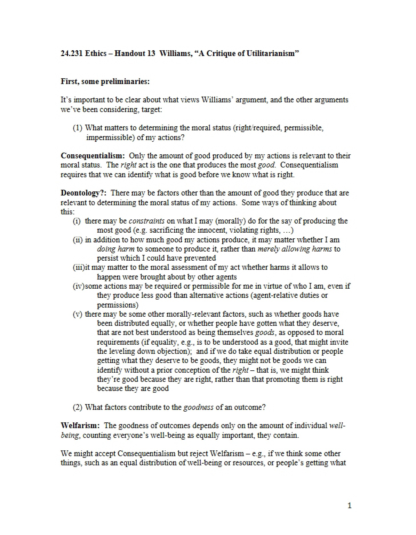 Utilitarianism Critique