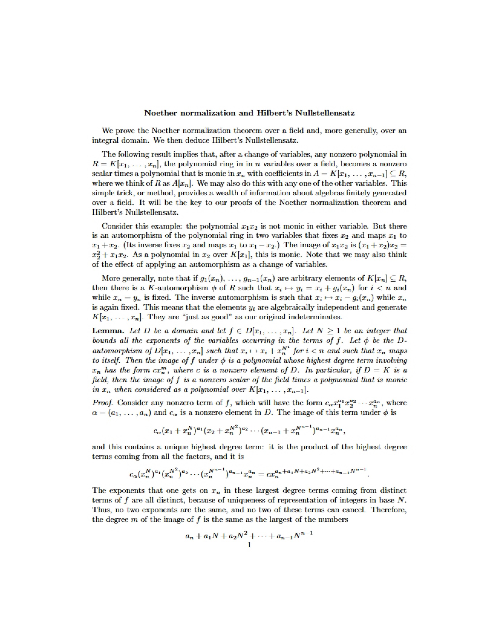 Hilbert's Nullstellensatz and Noether Normalization
