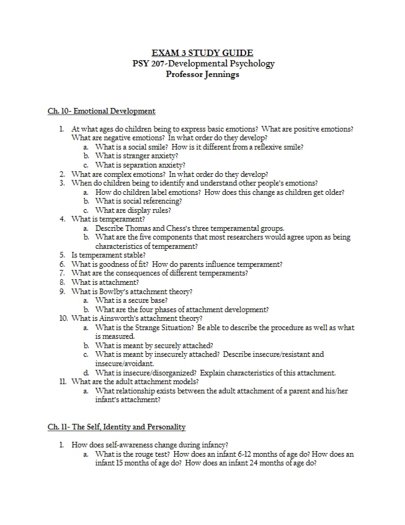 Exam 3 Guide Developmental Psychology