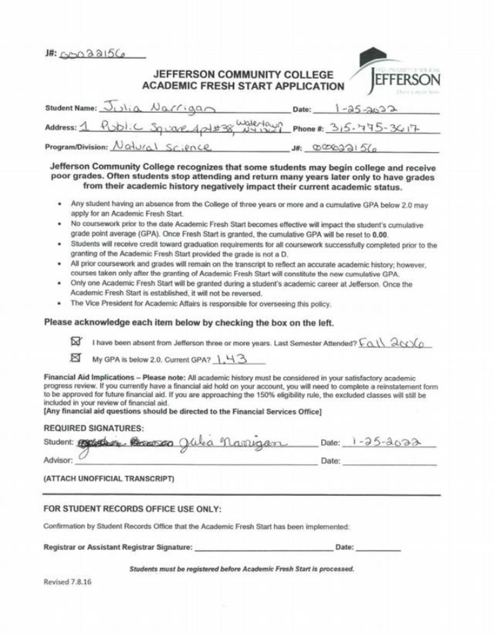 Academic Fresh Start Application - Jefferson College