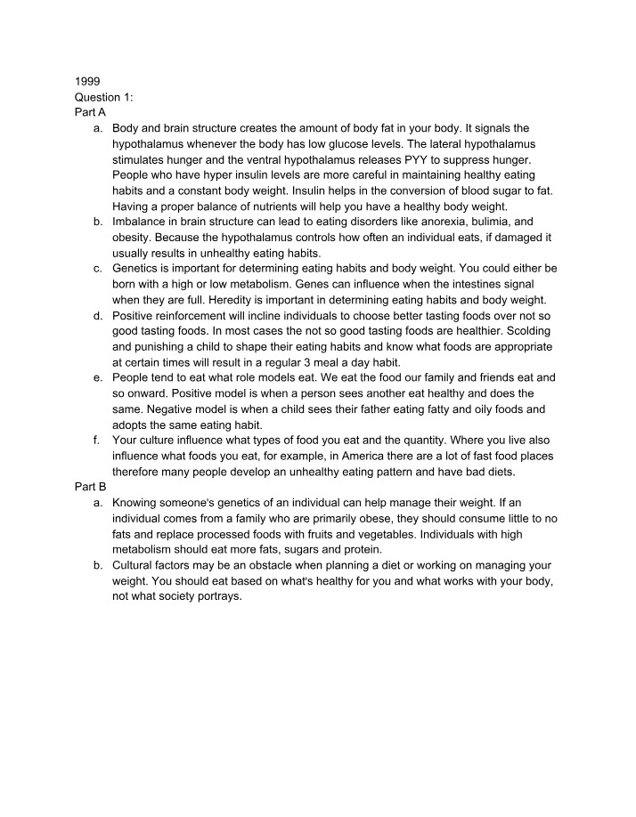 Weight & Eating Habits - Impact of Body and Brain Structure