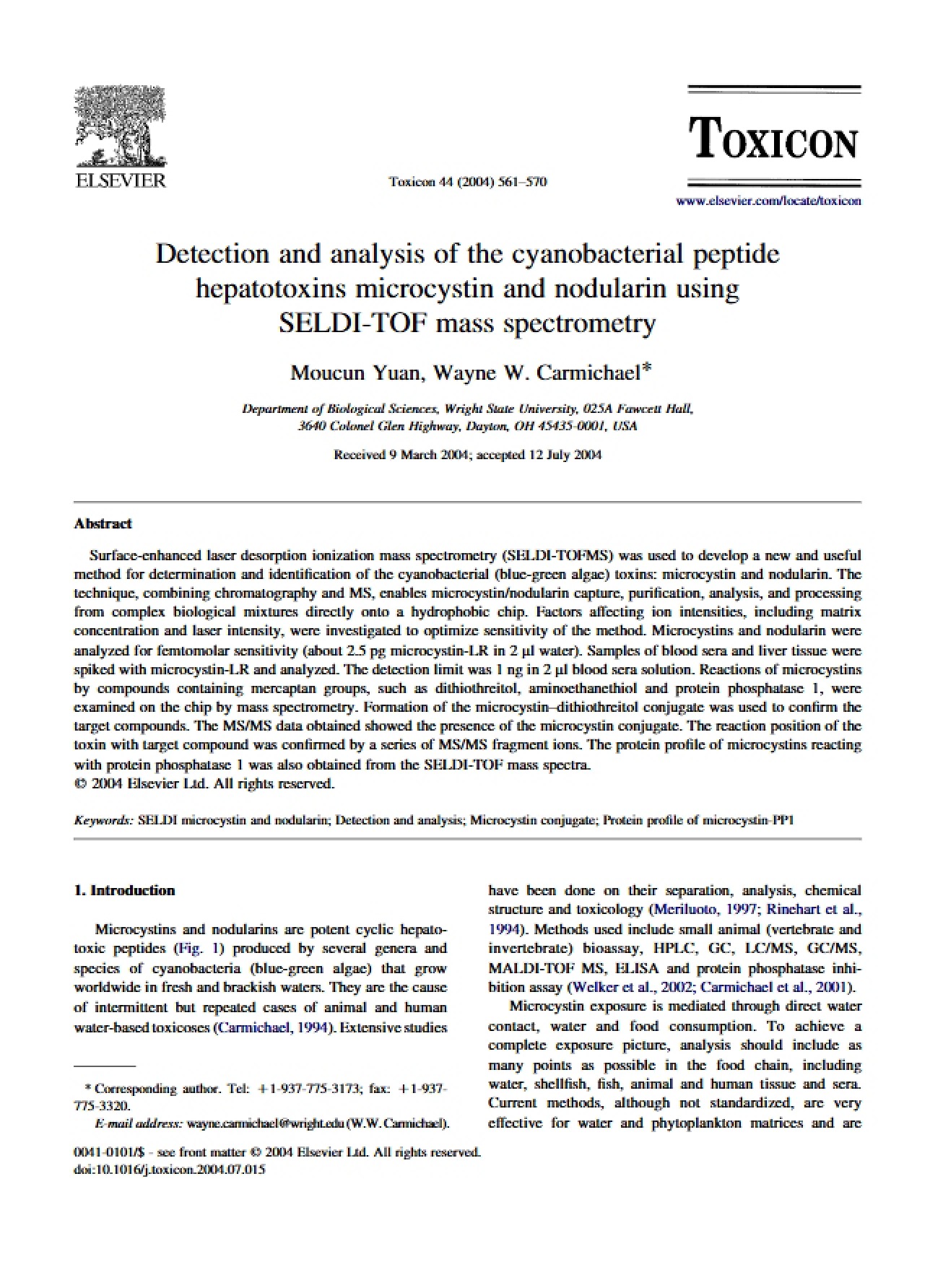Cyanobacterial Peptide Hepatotoxins Microcystin Detection and Analysis