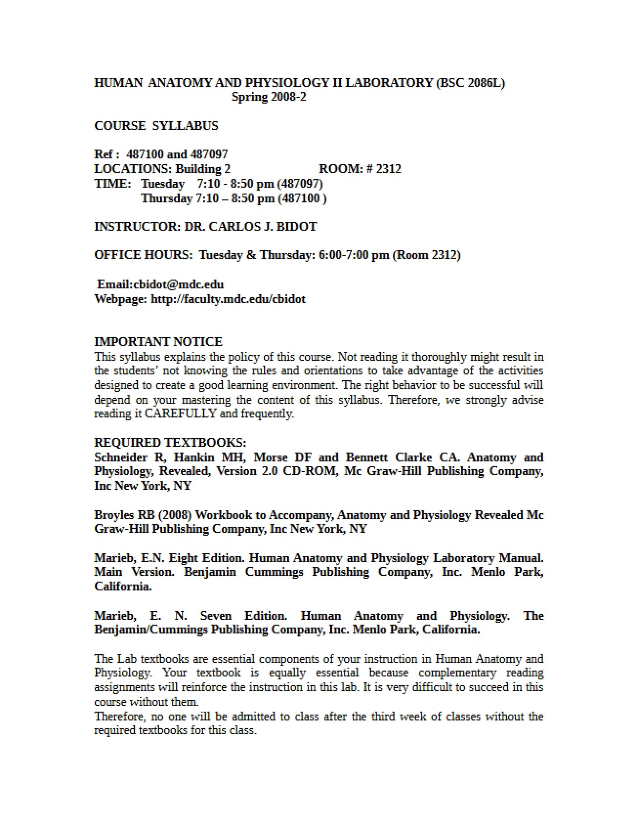 Human Anatomy Lab 2 Syllabus