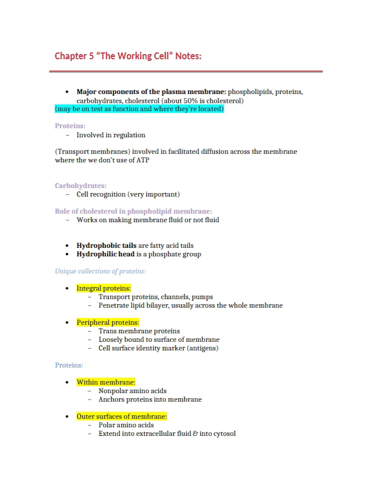 Cell Biology Notes (Chapter 5)