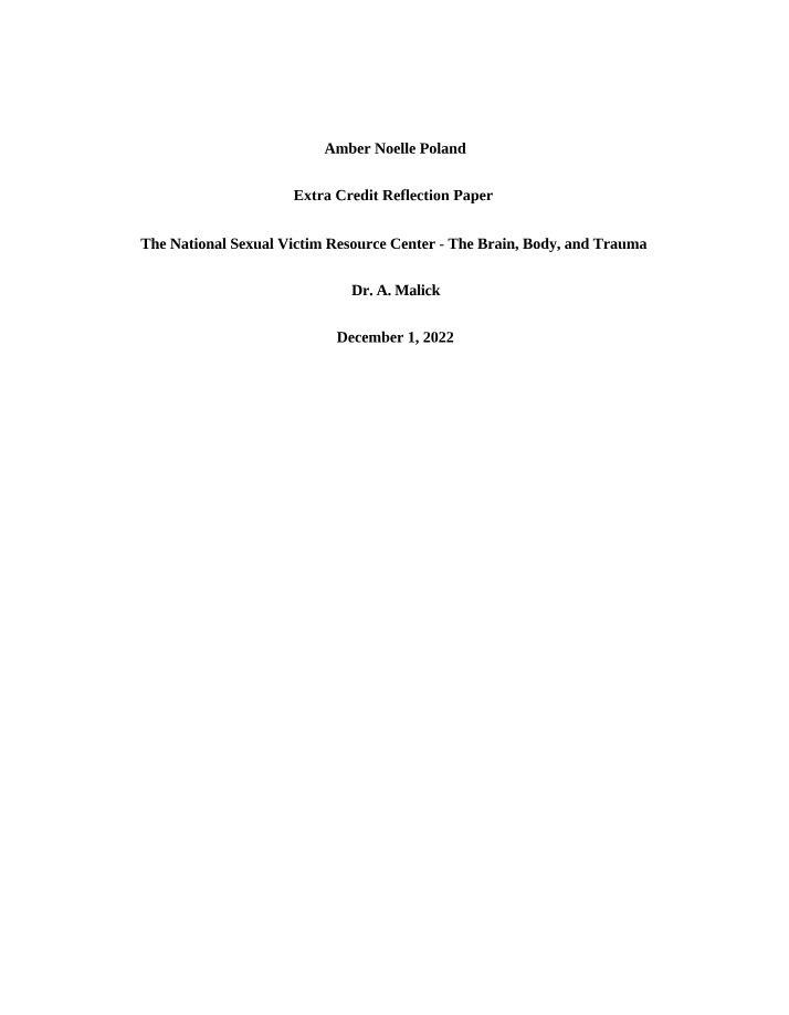 Reflection Paper - Sexual Violence, Trauma, and the Brain