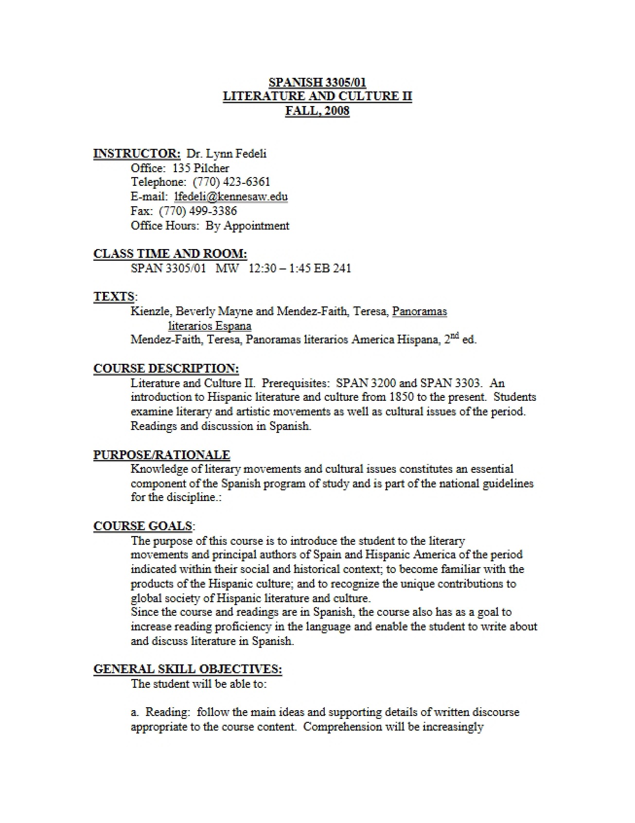 Course Information for Literature And Culture II