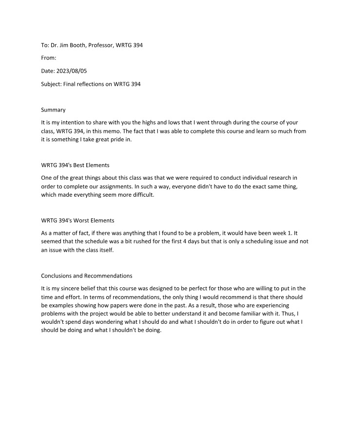 Final Reflections for WRTG 394