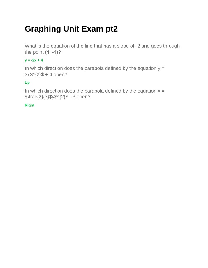 Graphing Unit Exam - Part 2