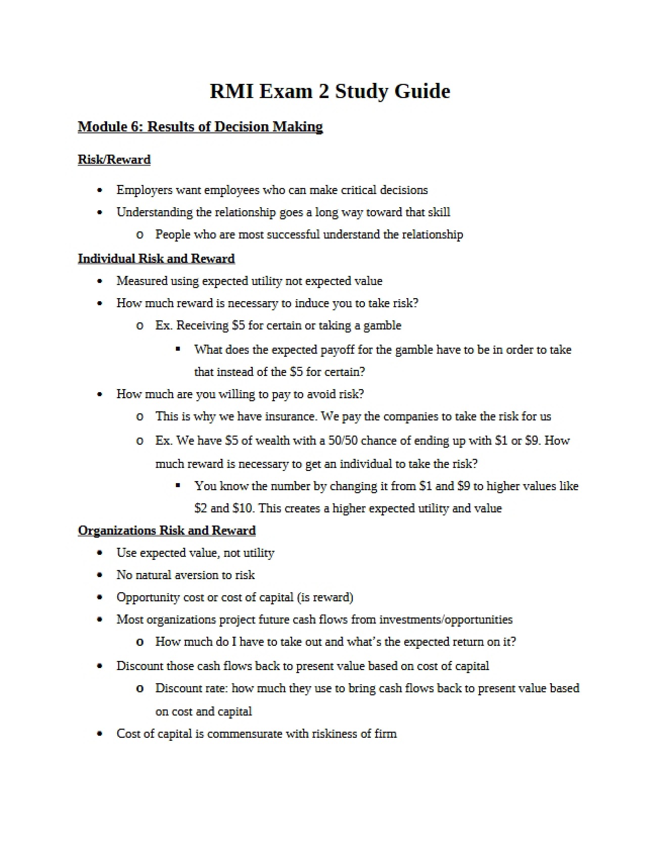 Results of Decision Making (Mod 6)