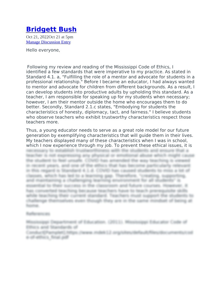 Ethical Standards for Educators - Trustworthiness and Mentorship