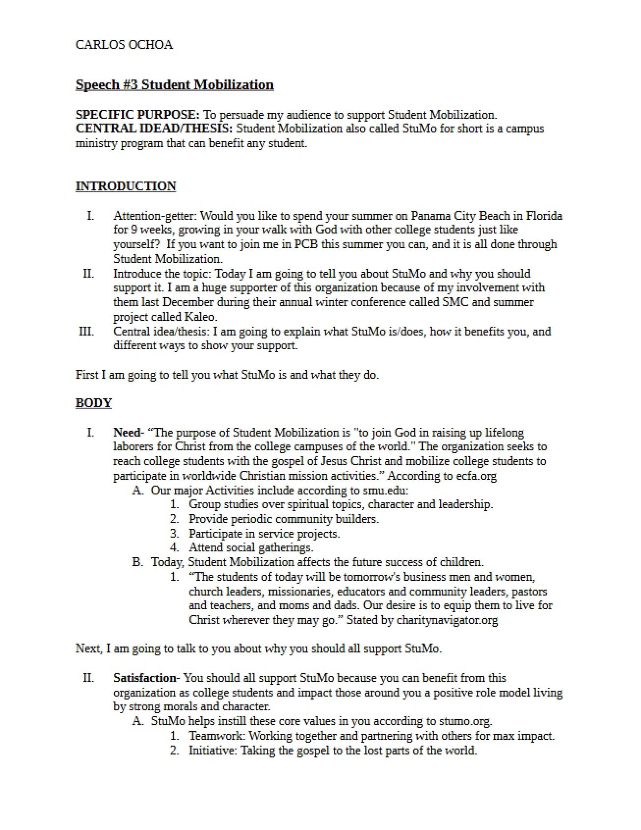 Public Speaking Outline 3 STUMO