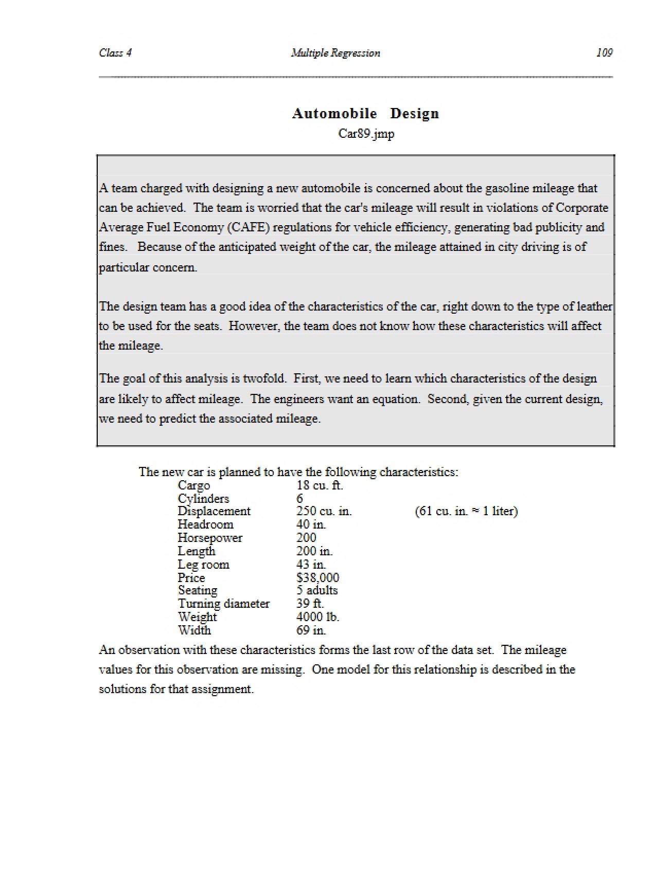 Automobile Design Statistics