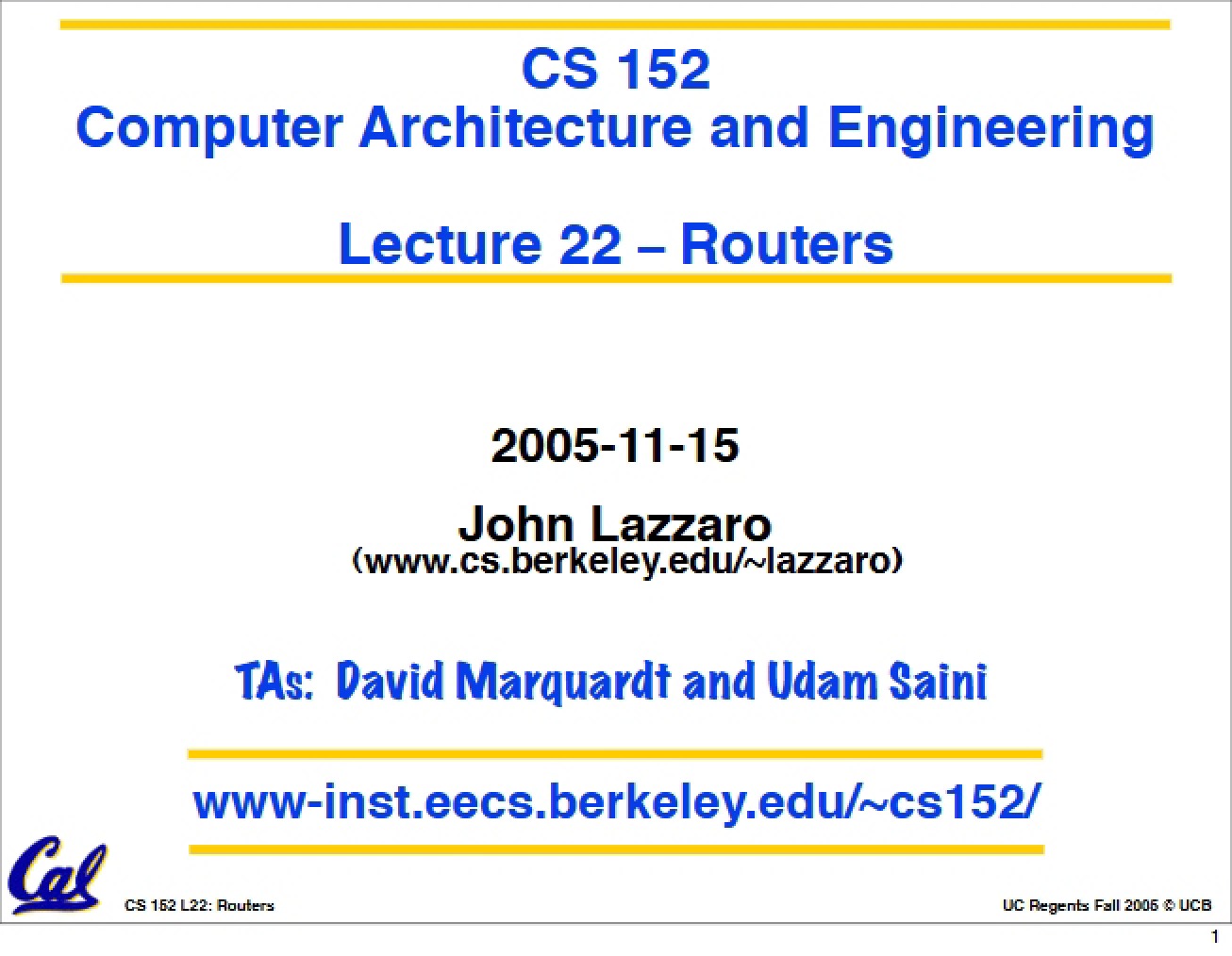 Lecture 22 Routers