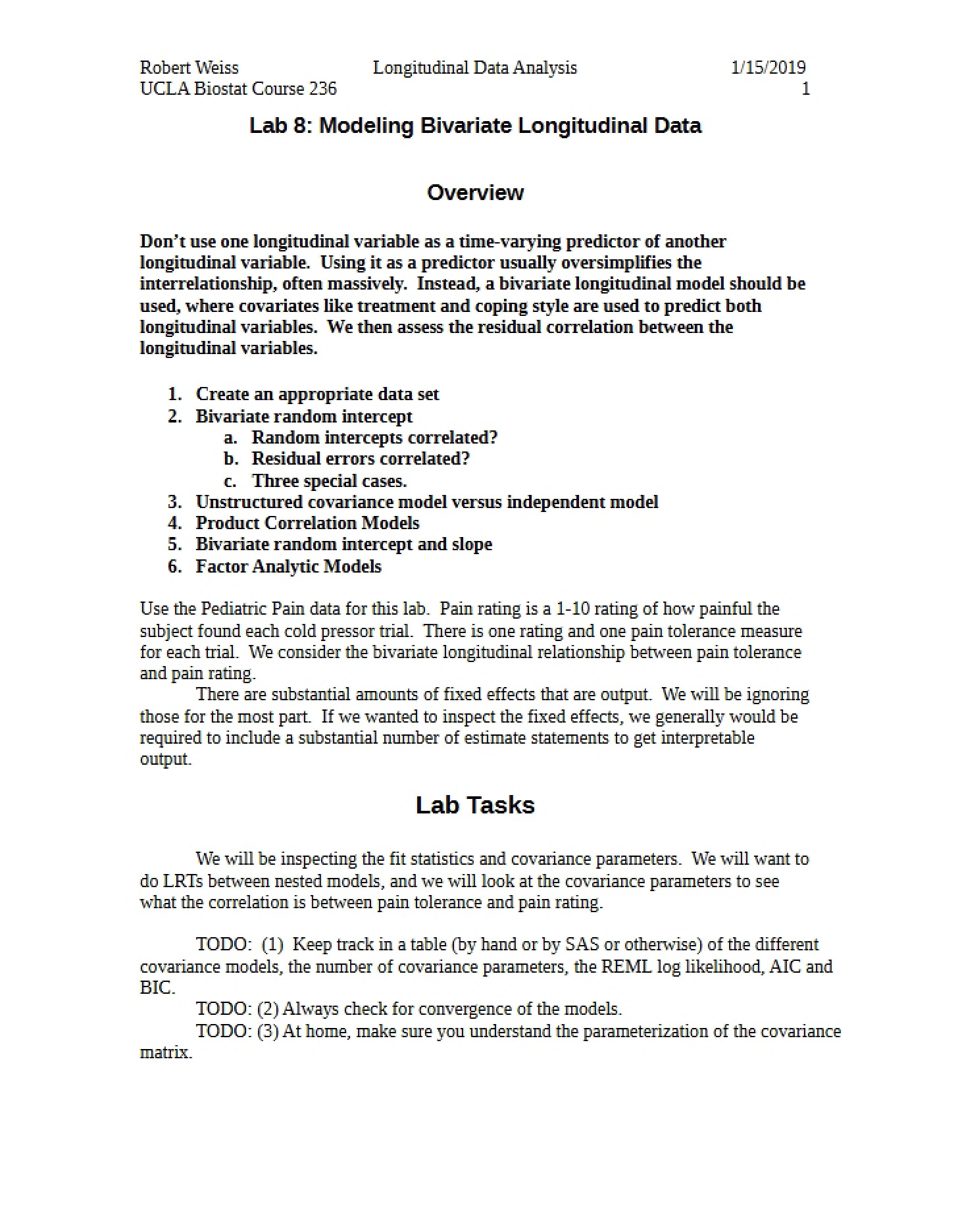 Bivariate Longitudinal Data Modeling (Lab 8)