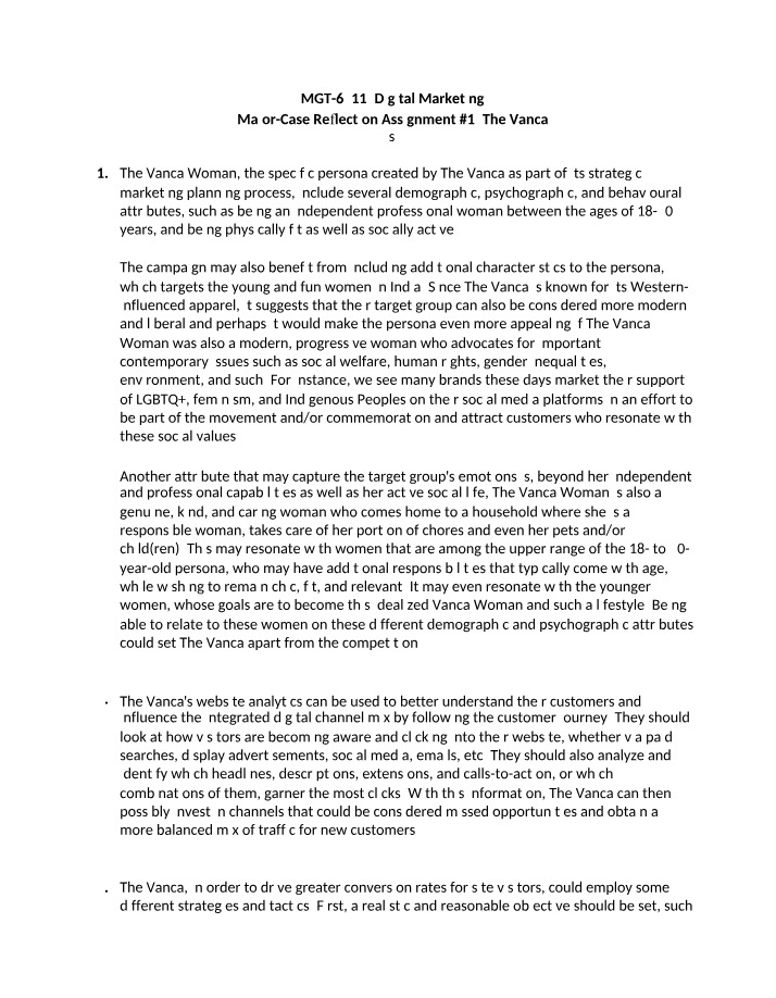 MGT 6311 Case Reflection #1 - The Vanca