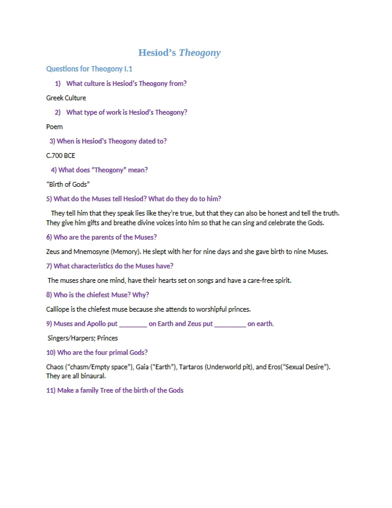 Analysis of Hesiod's Theogony