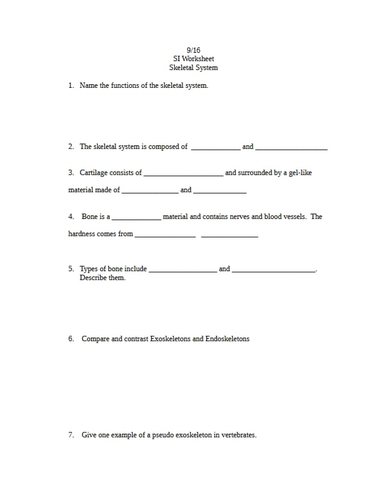 General Worksheet for the Vertebrate Biology Course