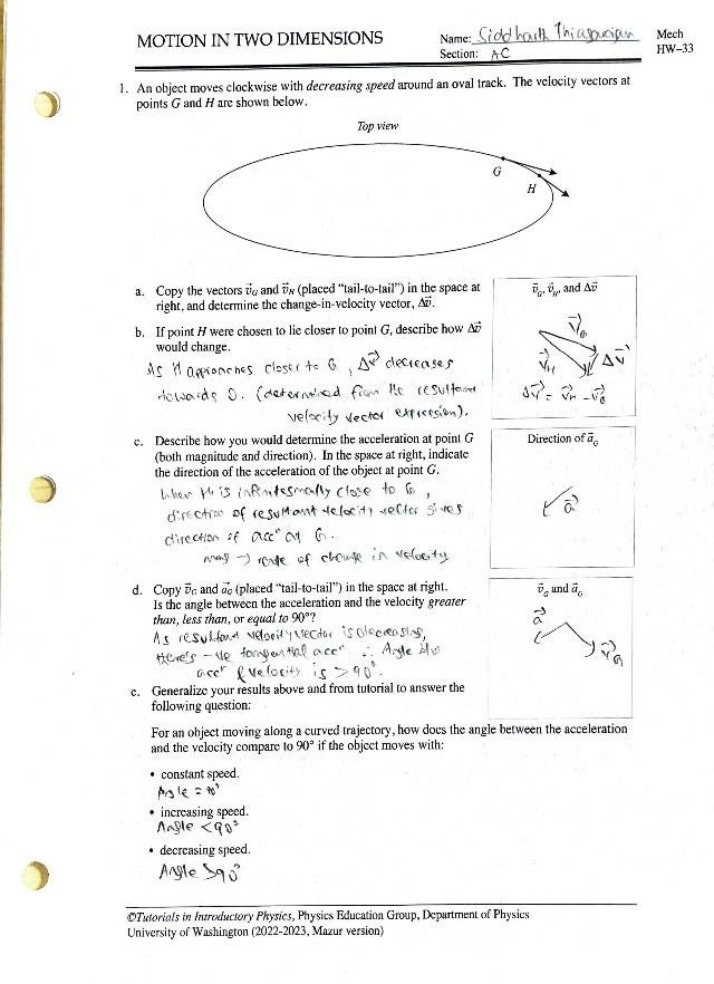 Motion in Two Dimensions - PHYS 121 Homework 7 Solutions