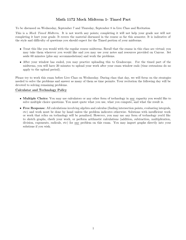 Math 1172 Mock Midterm 1 - Questions and Strategies