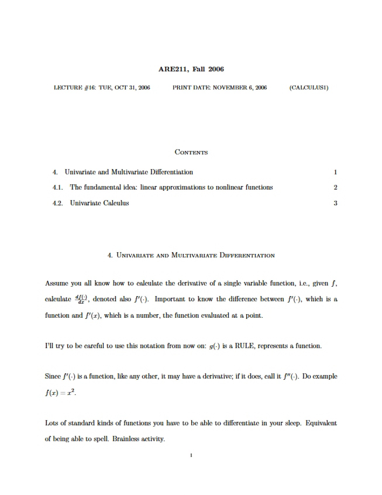 Lecture Notes for Resource Math