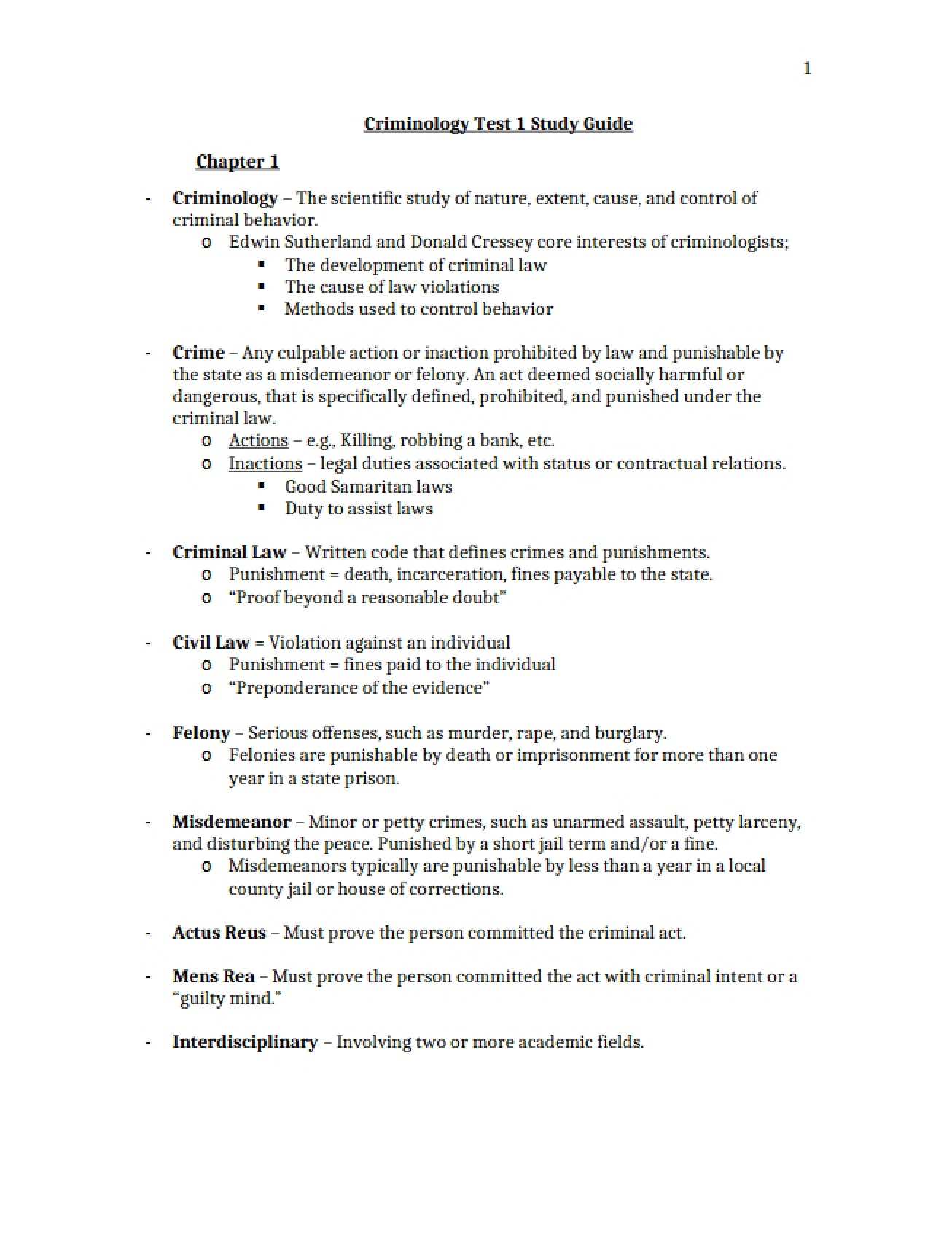 Criminology Chapter One