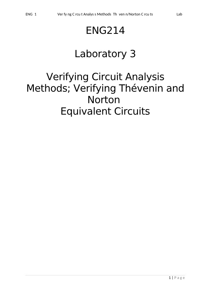 Thevenin and Norton Circuits - ENG214 Lab 03
