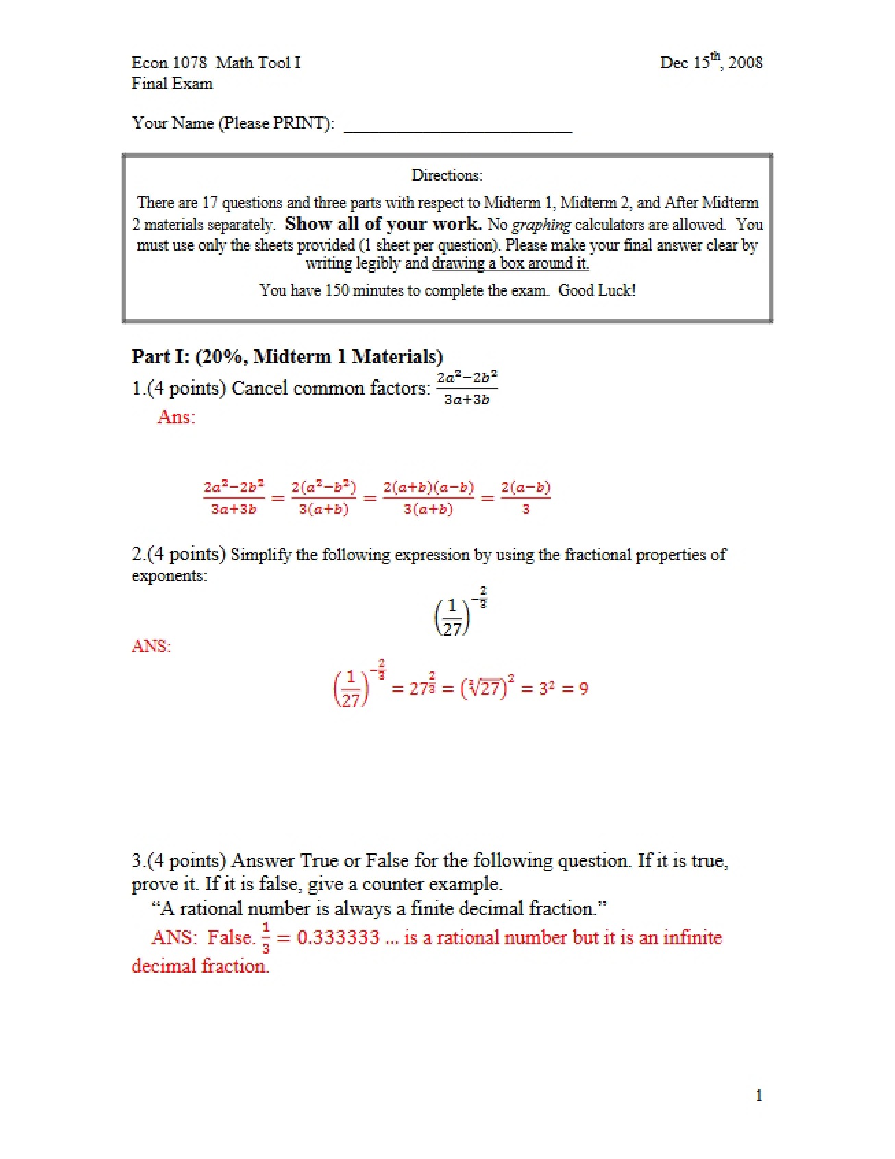 Final Examination (Set 1)
