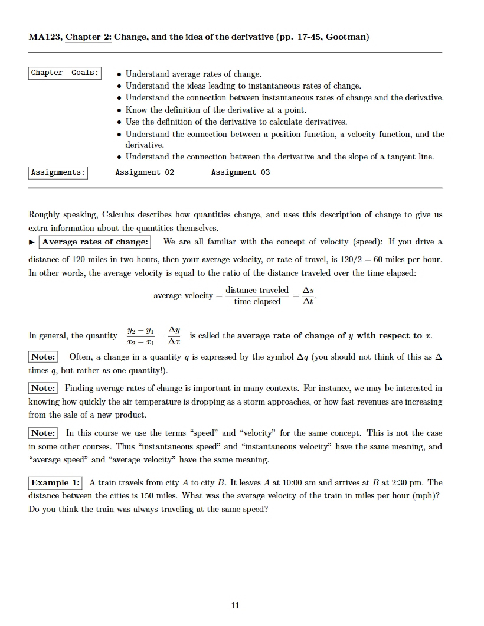 Derivatives and Change Chapter 2