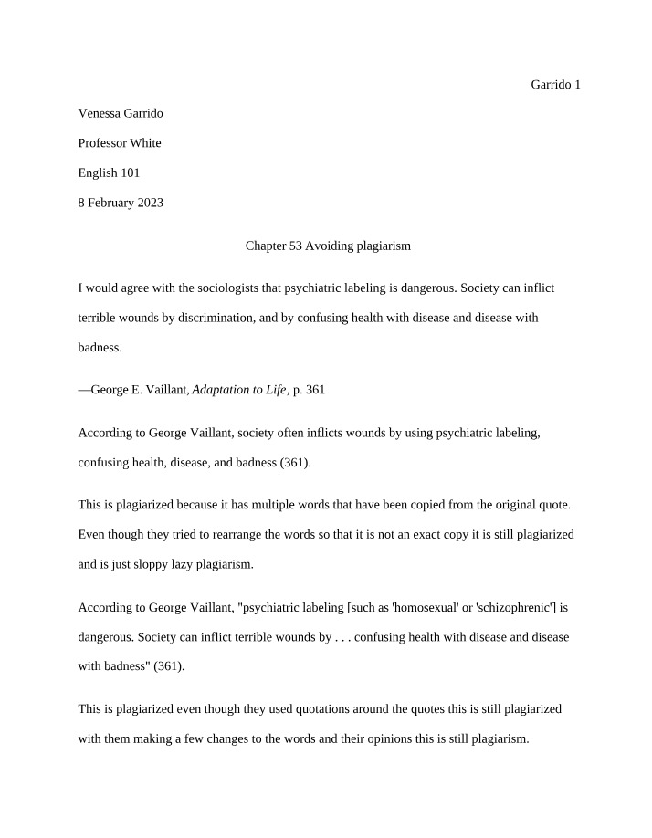 George Vaillant's Perspective on Avoiding Plagiarism