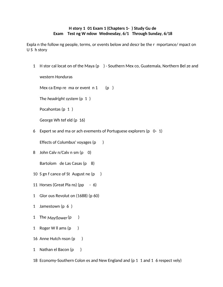 Exam 1 Study Guide - Maya, Mexica Empire, and Pocahontas