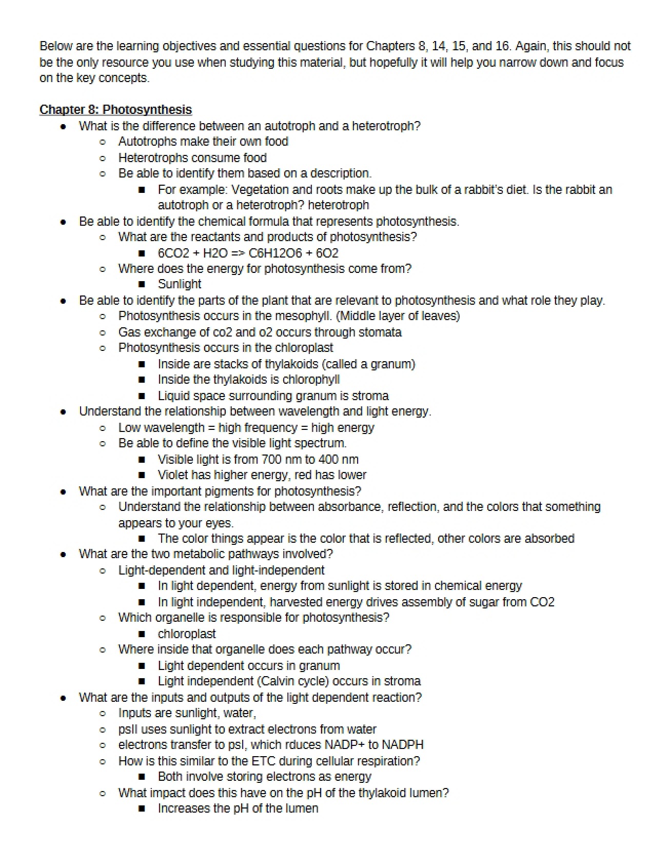 Essential Questions for the Third Modern Biology Exam