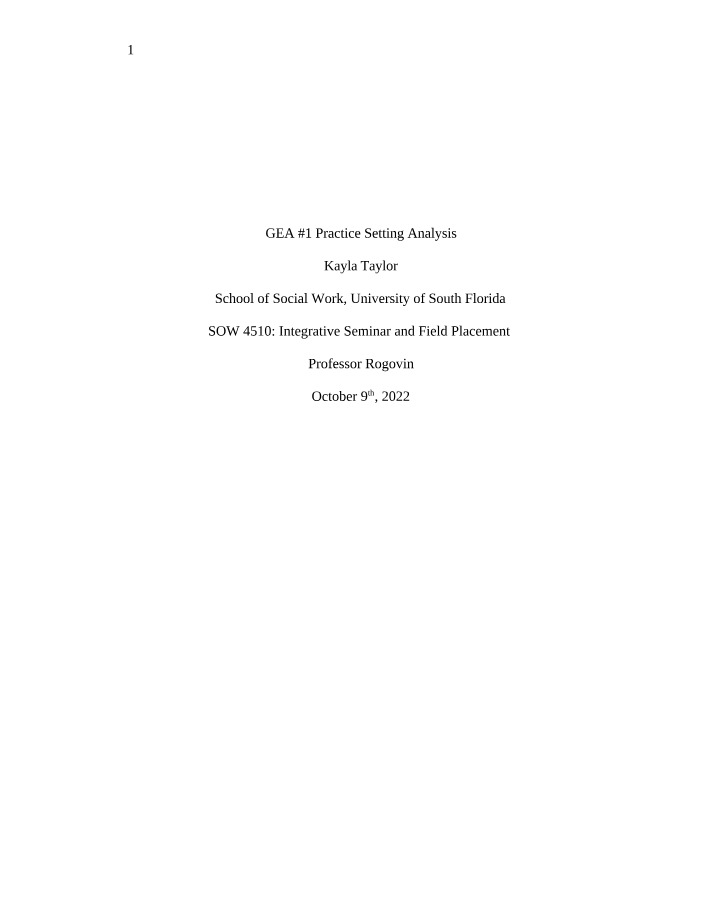 GEA 1 Practice Setting Analysis
