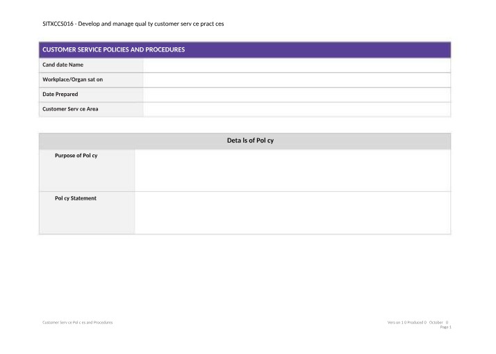 Developing and Managing Customer Service Policies