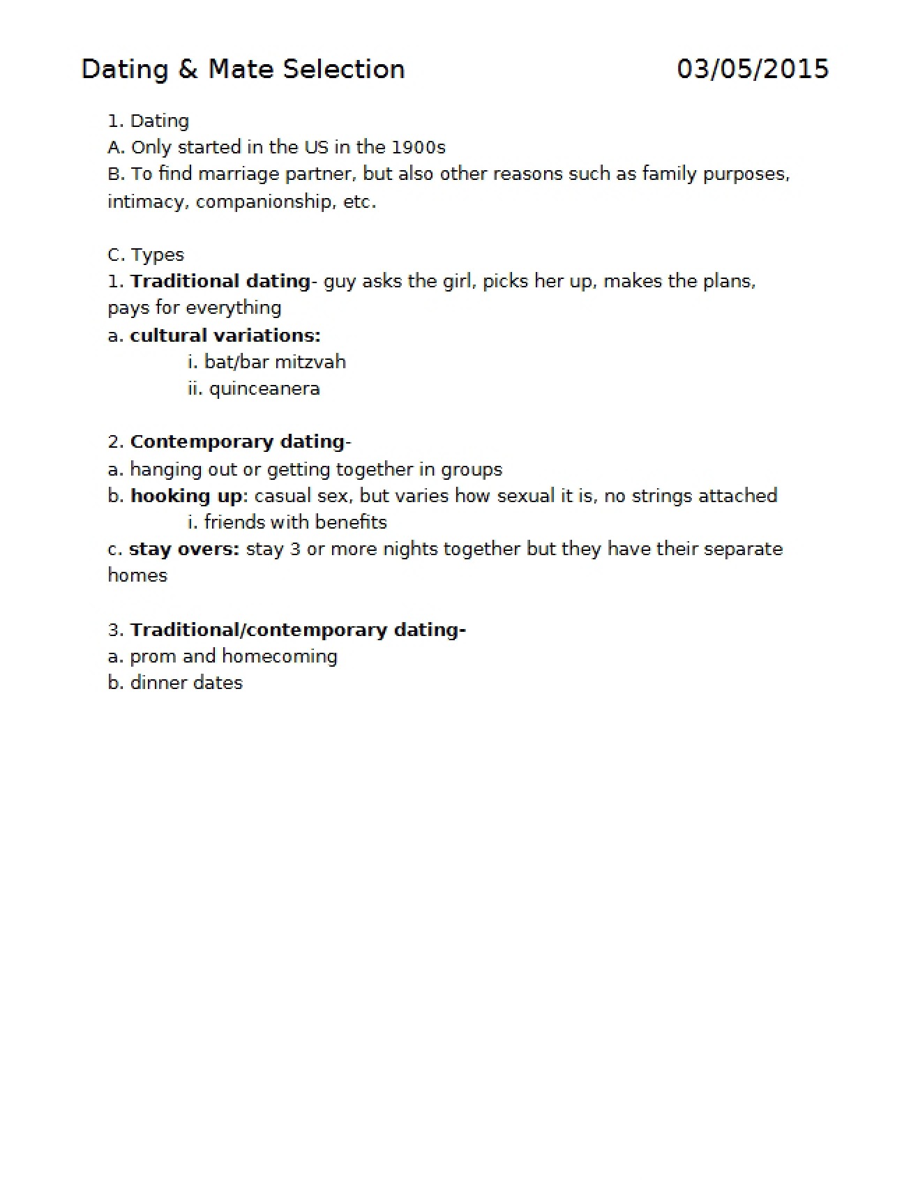 Mate Selection and Dating