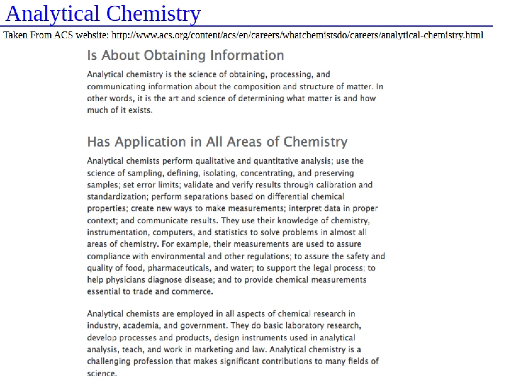 Chemistry Analysis