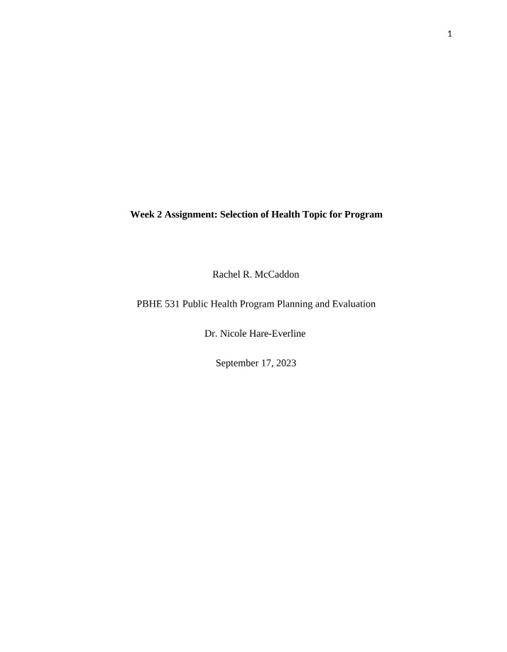 Health Topic Selection for Program - Week 2 Assignment
