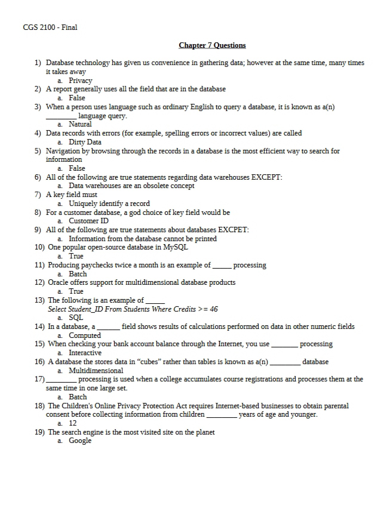Study Guide for Microcomputer Apps