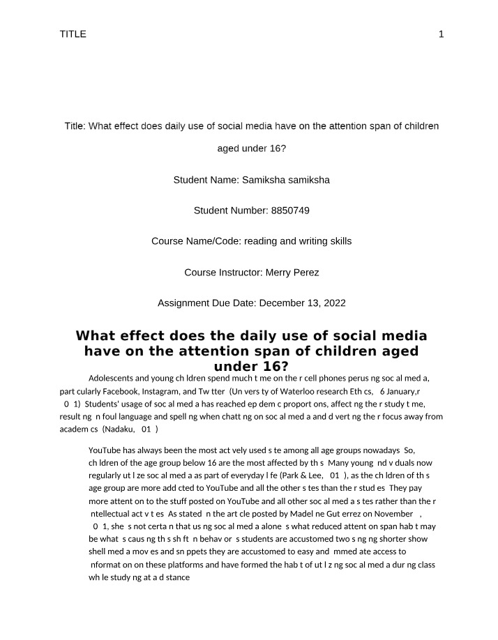 Impact of Social Media on Children's Attention Span