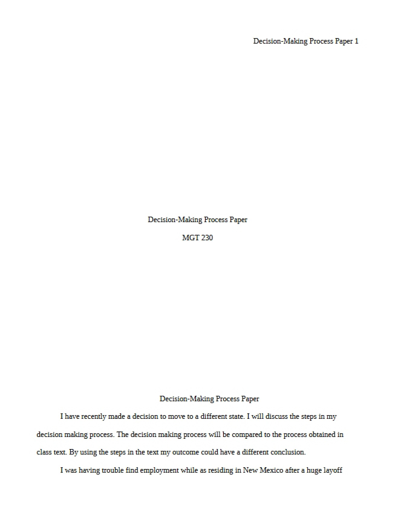 Paper One Decision-Making Process