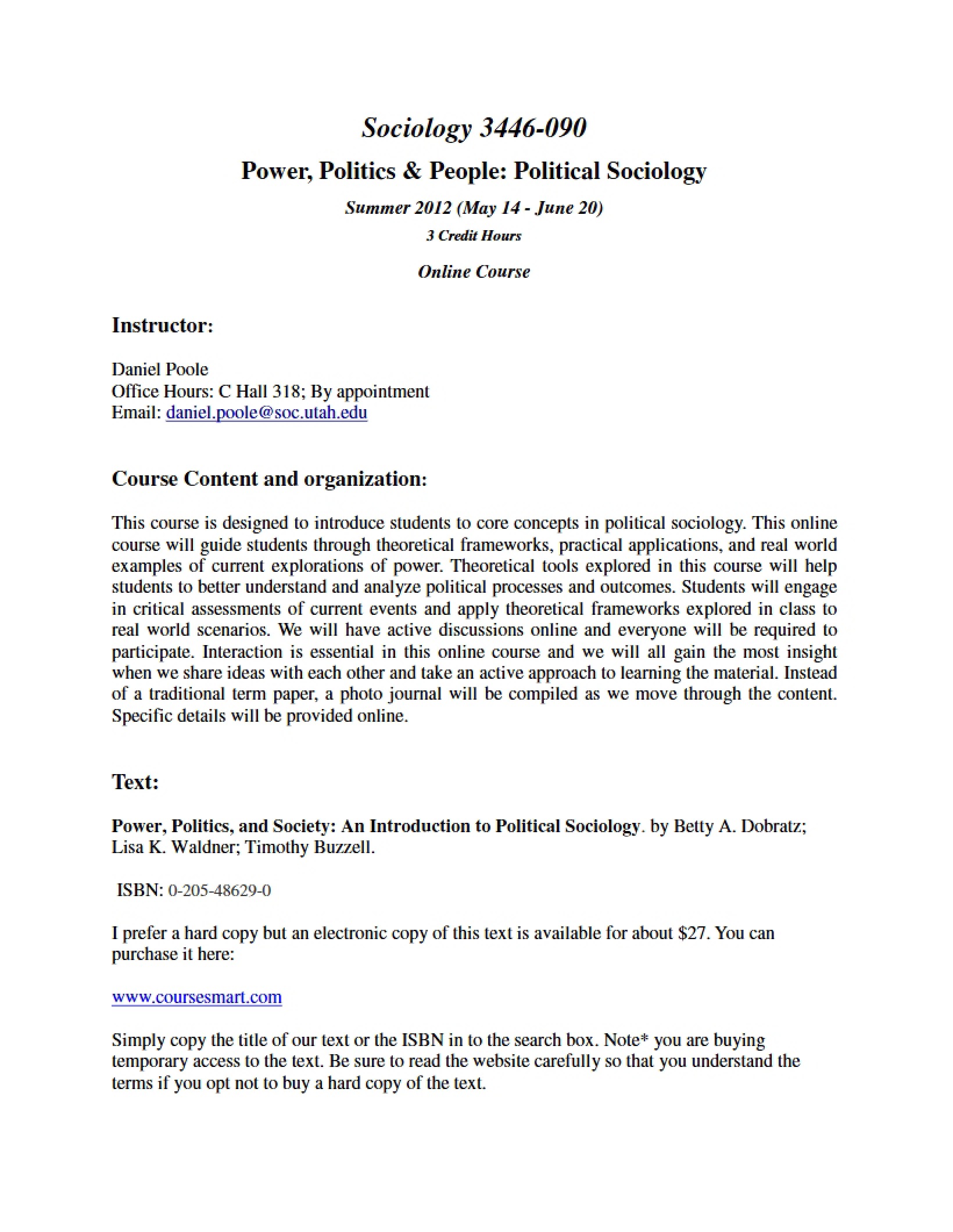 Sociology 3446 Course Syllabus