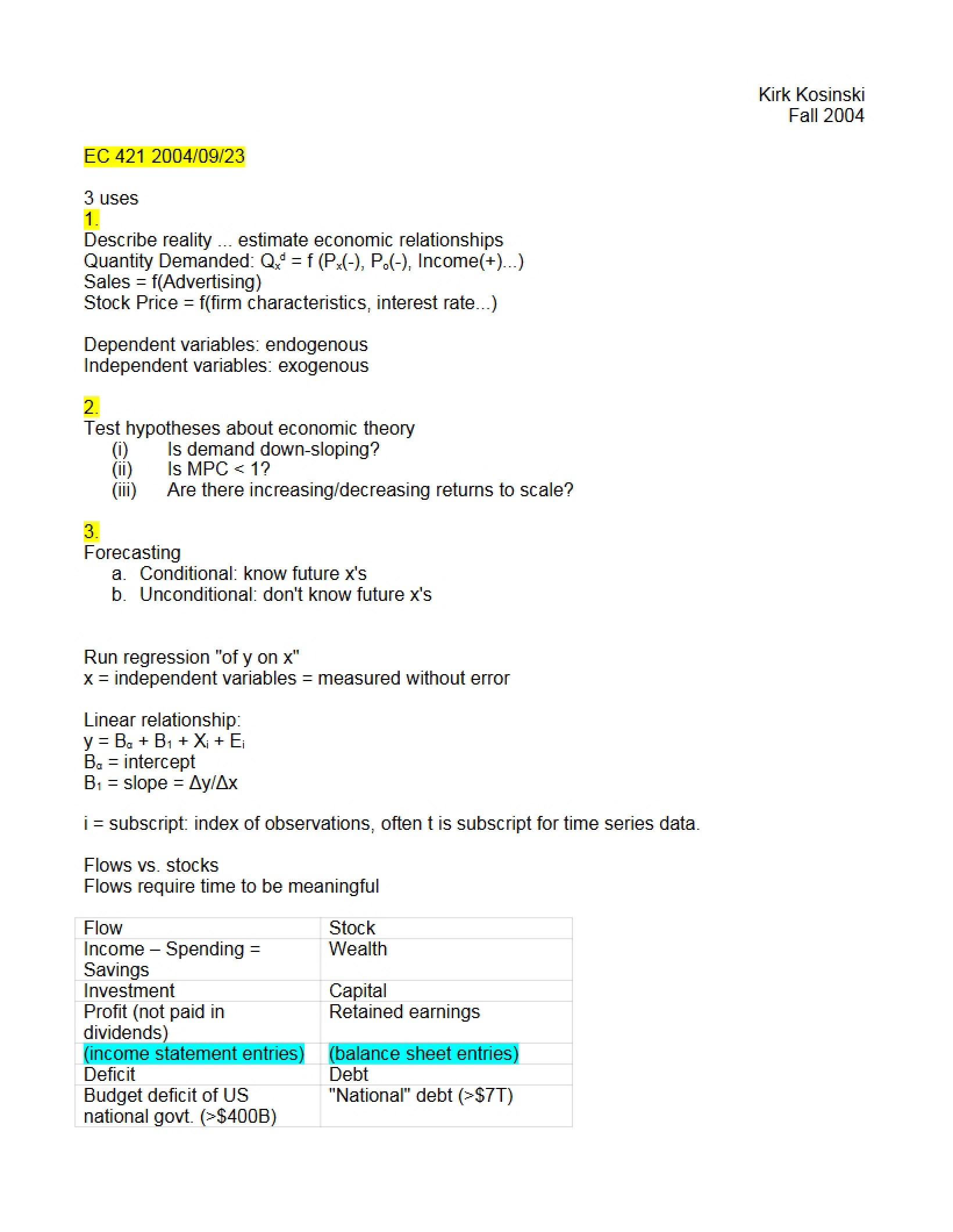 Econometric Methods Notes